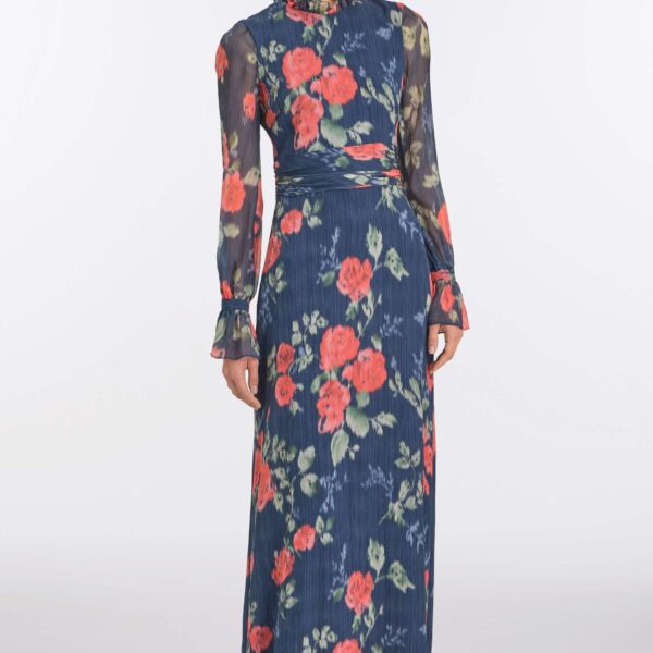 Markarian Red Bloom Chiffon Dress