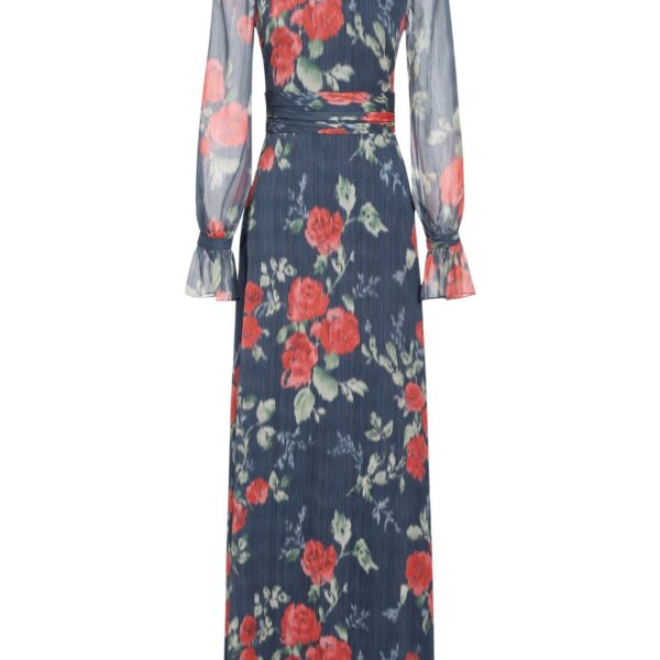 Markarian Adelaide Red Bloom Chiffon Gown
