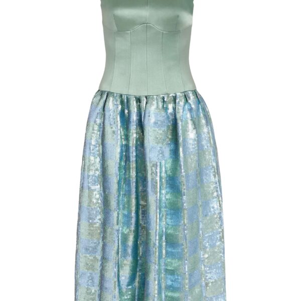 Markarian Aloe Gingham Sequin Drop Waist Dress