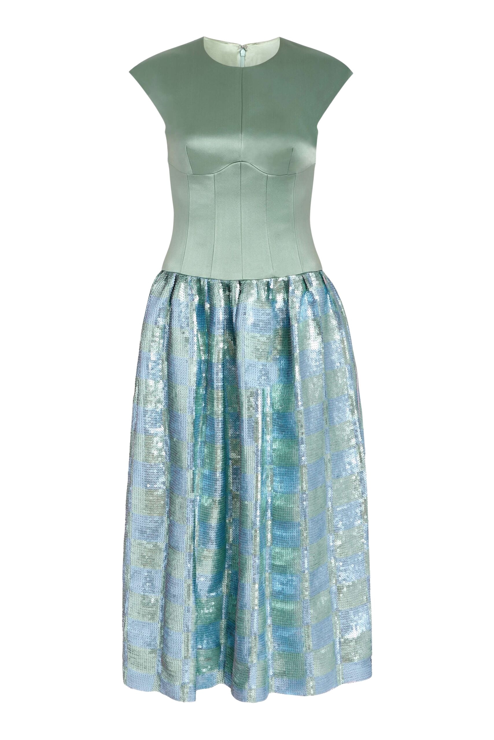 Markarian Aloe Gingham Sequin Drop Waist Dress