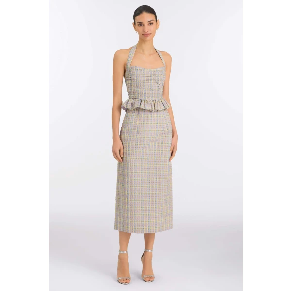 Markarian Betsy Pastel Plaid Midi Skirt, view 2