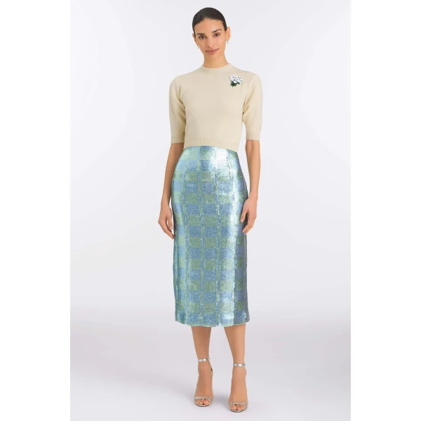 Markarian Lucida Gingham Sequin Skirt, view 2