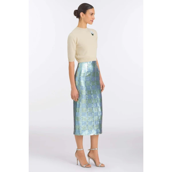 Markarian Lucida Gingham Sequin Skirt, view 3