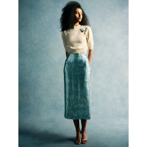 Markarian Lucida Gingham Sequin Skirt, view 5
