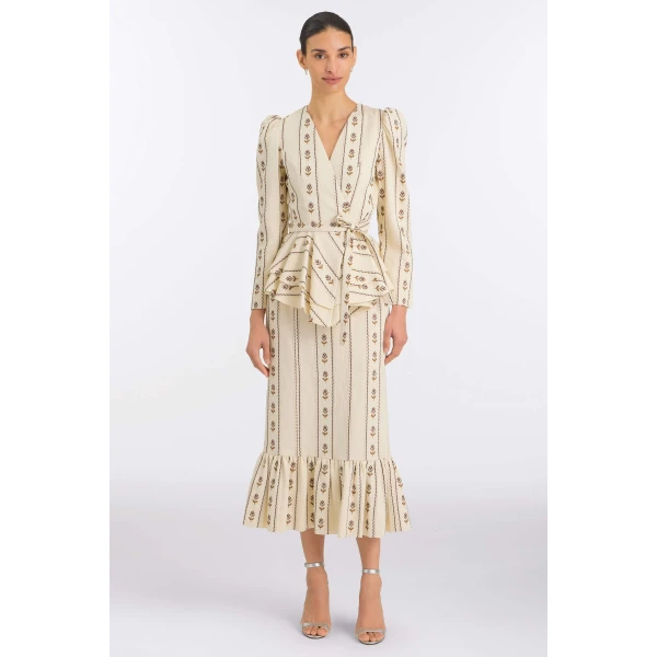 Markarian Vega Ivory Linen Wrap Top, view 2