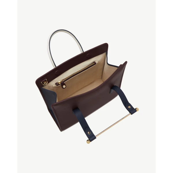 Strathberry Midi Tote in Burgundy, Navy and Vanilla, view 6