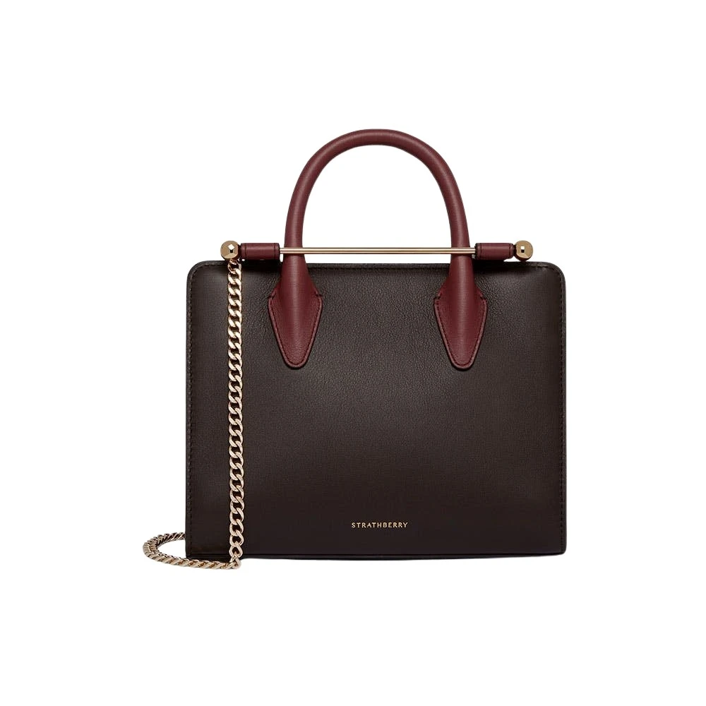 Multicolour-Mini-Tote-in-Espresso-Oxblood-and-Black12323_nobg Strathberry Mini Tote bag