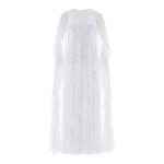 Needle & Thread Anais Sequin Cape Gown in Swan White - Dresses - British Luxury Evening Wear at Coveti