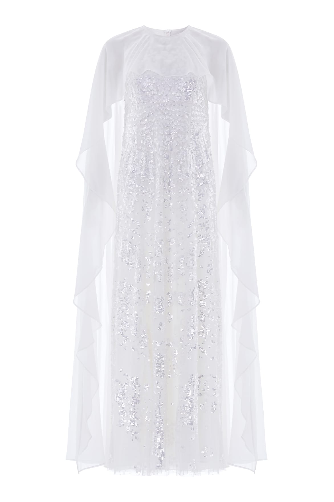 Needle & Thread Anais Sequin Cape Gown in Swan White - Dresses - British Luxury Evening Wear at Coveti