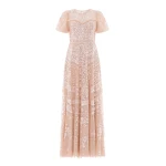 Needle & Thread Anais Sequin Short Sleeve Gown in Biscuit - Dresses - British Luxury Evening Wear at Coveti
