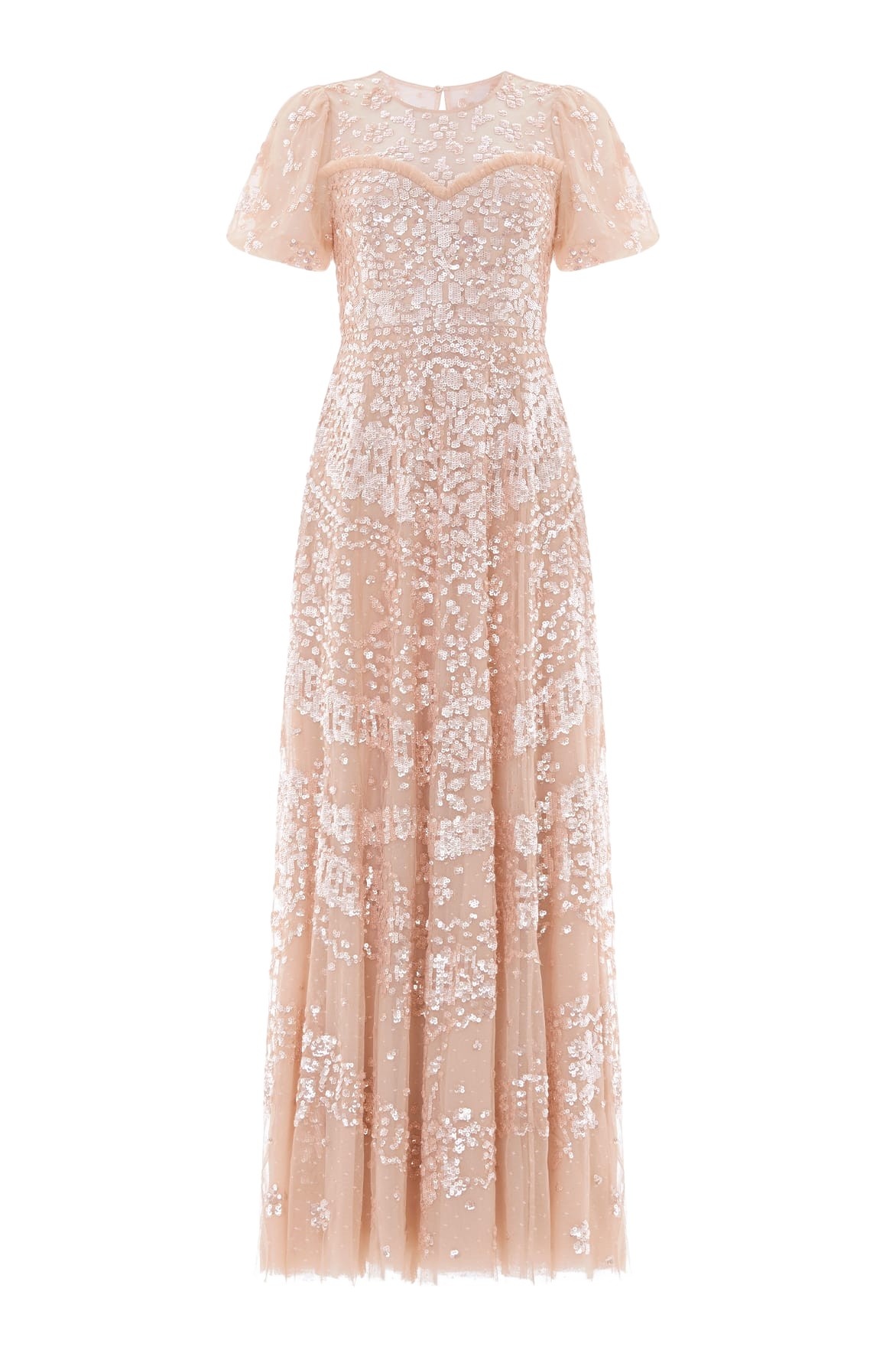 Needle & Thread Anais Sequin Short Sleeve Gown in Biscuit - Dresses - British Luxury Evening Wear at Coveti