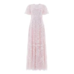 Needle & Thread Anais Sequin Short Sleeve Gown in Shell - Dresses - British Luxury Evening Wear at Coveti