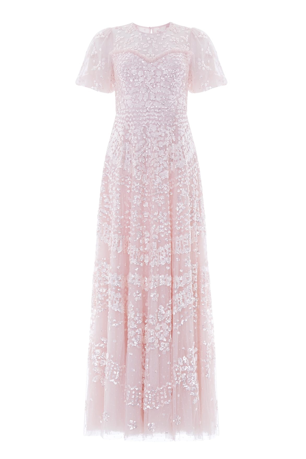 Needle & Thread Anais Sequin Short Sleeve Gown in Shell - Dresses - British Luxury Evening Wear at Coveti