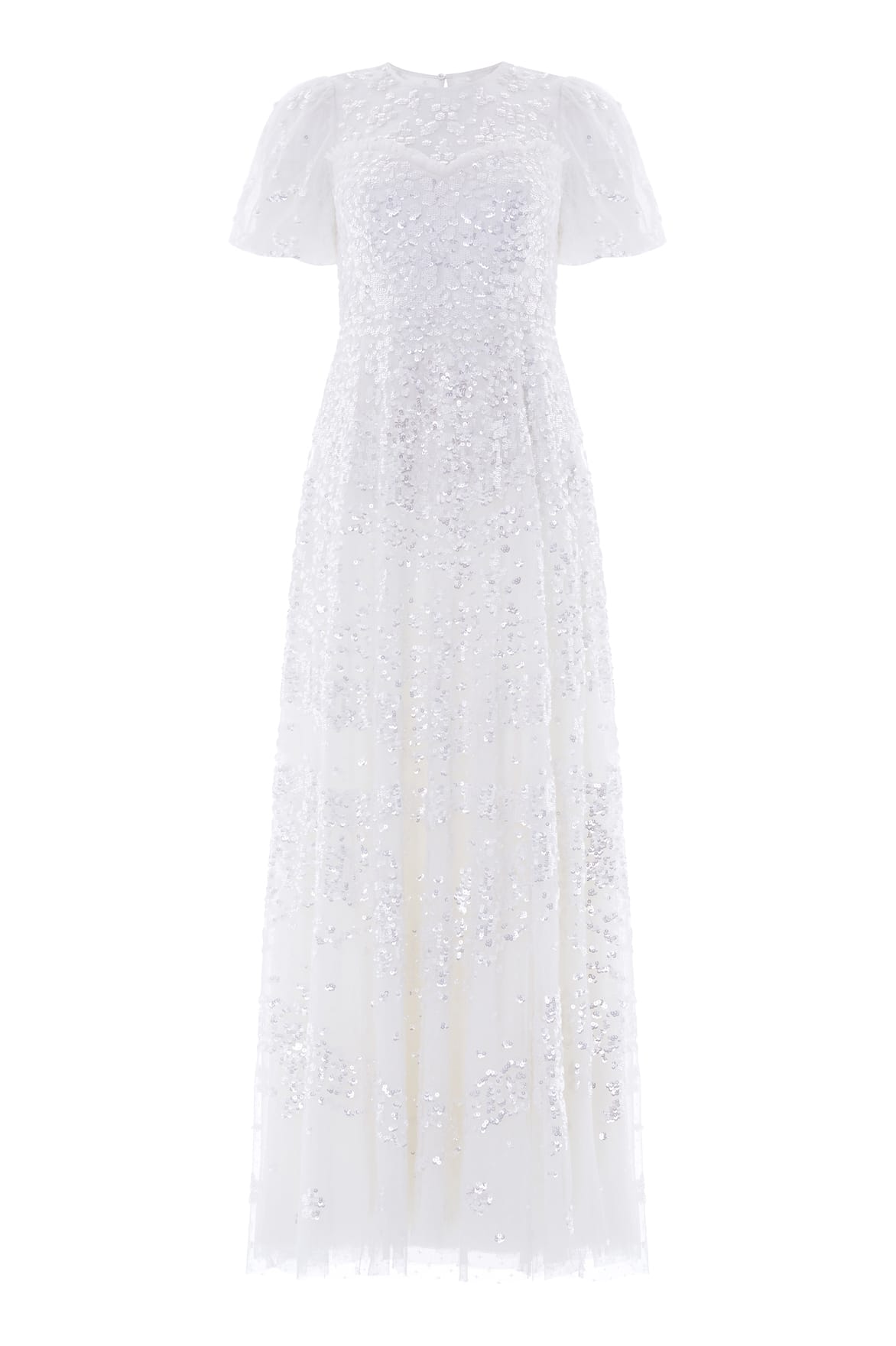 Needle & Thread Anais Sequin Short Sleeve Gown in Swan White - Dresses - British Luxury Evening Wear at Coveti