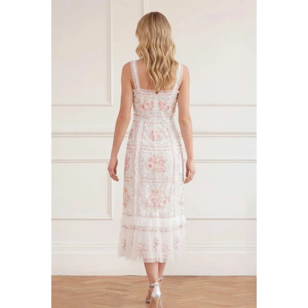 Needle & Thread Blossom Bib Ballerina Dress in Swan White/Multi - Dresses - British Luxury Evening Wear at Coveti