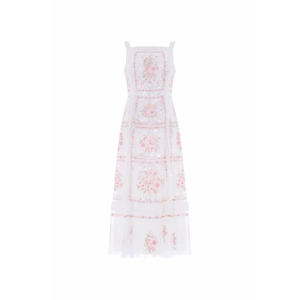 Needle & Thread Blossom Bib Ballerina Dress in Swan White/Multi - Dresses - British Luxury Evening Wear at Coveti