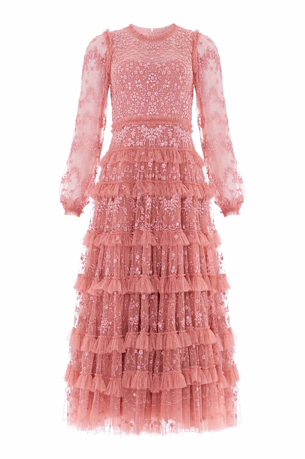 Needle & Thread Blossom Lace Ankle Gown in Misty Rose - Dresses - British Luxury Evening Wear at Coveti