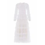 Needle & Thread Blossom Lace Ankle Gown in Swan White - Dresses - British Luxury Evening Wear at Coveti