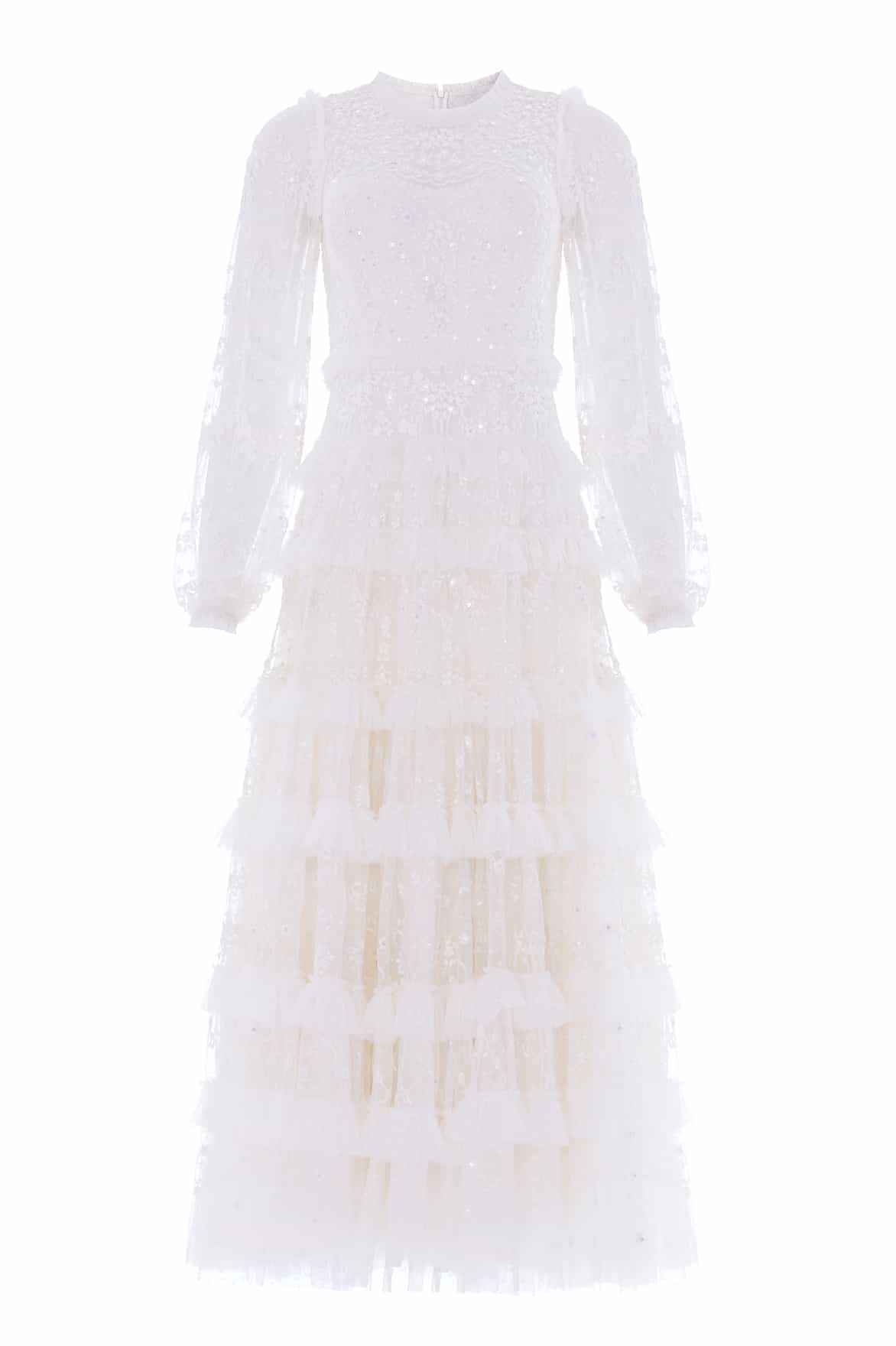Needle & Thread Blossom Lace Ankle Gown in Swan White - Dresses - British Luxury Evening Wear at Coveti