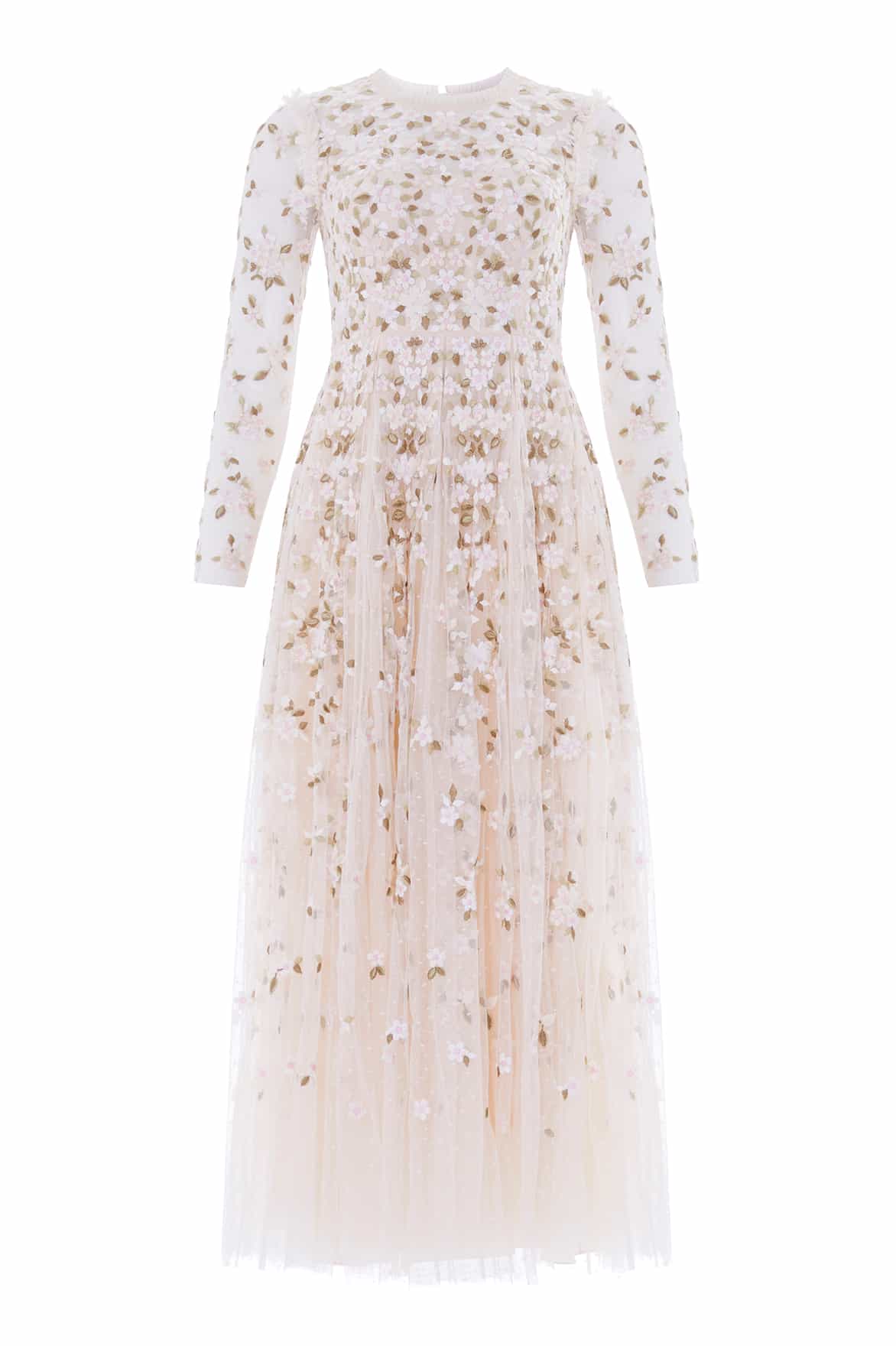 Needle & Thread Camellia Ditsy Ankle Gown in Cream/Multi - Dresses - British Luxury Evening Wear at Coveti