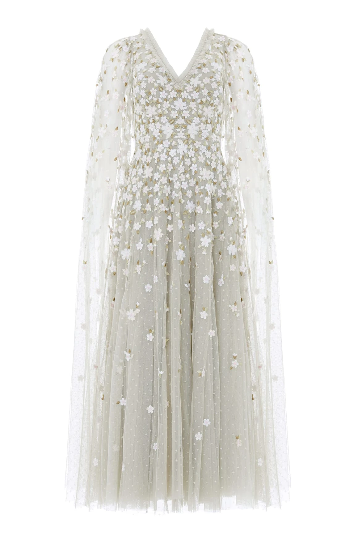 Needle & Thread Camellia Ditsy Cape Sleeve Ankle Gown in Seafoam/Multi - Dresses - British Luxury Evening Wear at Coveti Needle & Thread Camellia Ditsy Cape Sleeve Ankle Gown in Seafoam/Multi - Dresses - British Luxury Evening Wear at Coveti