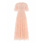 Needle & Thread Carmen Ruffle Ankle Gown in Apricot Blush - Dresses - British Luxury Evening Wear at Coveti