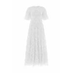 Needle & Thread Carmen Ruffle Ankle Gown in Swan White - Dresses - British Luxury Evening Wear at Coveti