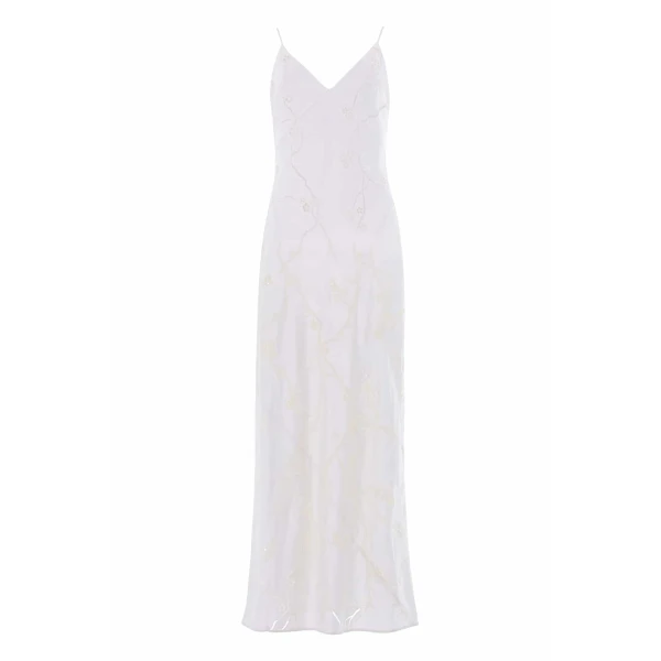 Needle & Thread Cherry Blossom Satin Cami Gown in Cream - Dresses - British Luxury Evening Wear at Coveti