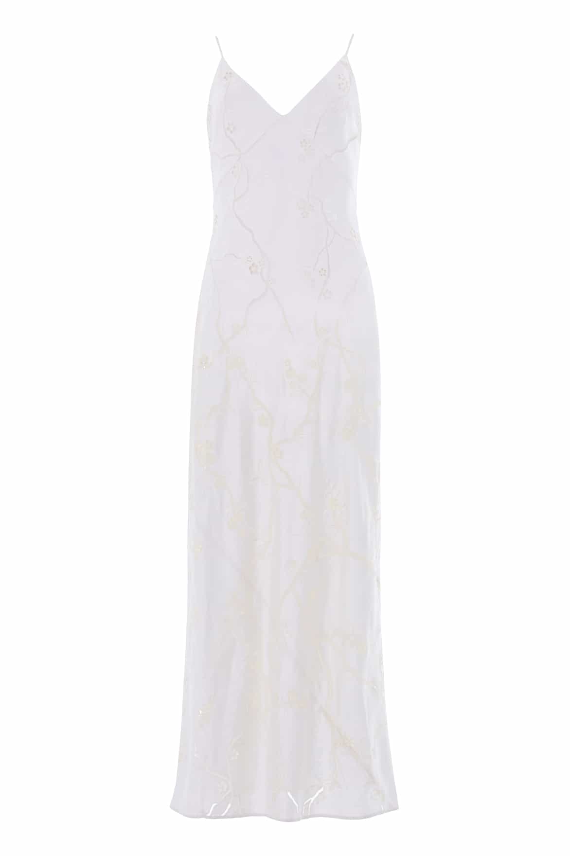 Needle & Thread Cherry Blossom Satin Cami Gown in Cream - Dresses - British Luxury Evening Wear at Coveti