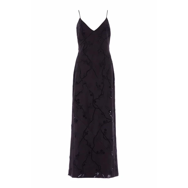 Needle & Thread Cherry Blossom Satin Cami Gown in Jet Black - Dresses - British Luxury Evening Wear at Coveti