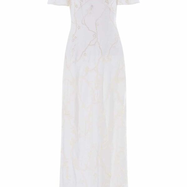 Needle & Thread Cherry Blossom Satin Short Sleeve Gown in Cream - Dresses - British Luxury Evening Wear at Coveti