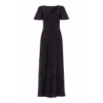 Needle & Thread Cherry Blossom Satin Short Sleeve Gown in Jet Black - Dresses - British Luxury Evening Wear at Coveti