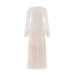 Needle & Thread Clover Long Sleeve Ankle Gown in Cream - Dresses - British Luxury Evening Wear at Coveti