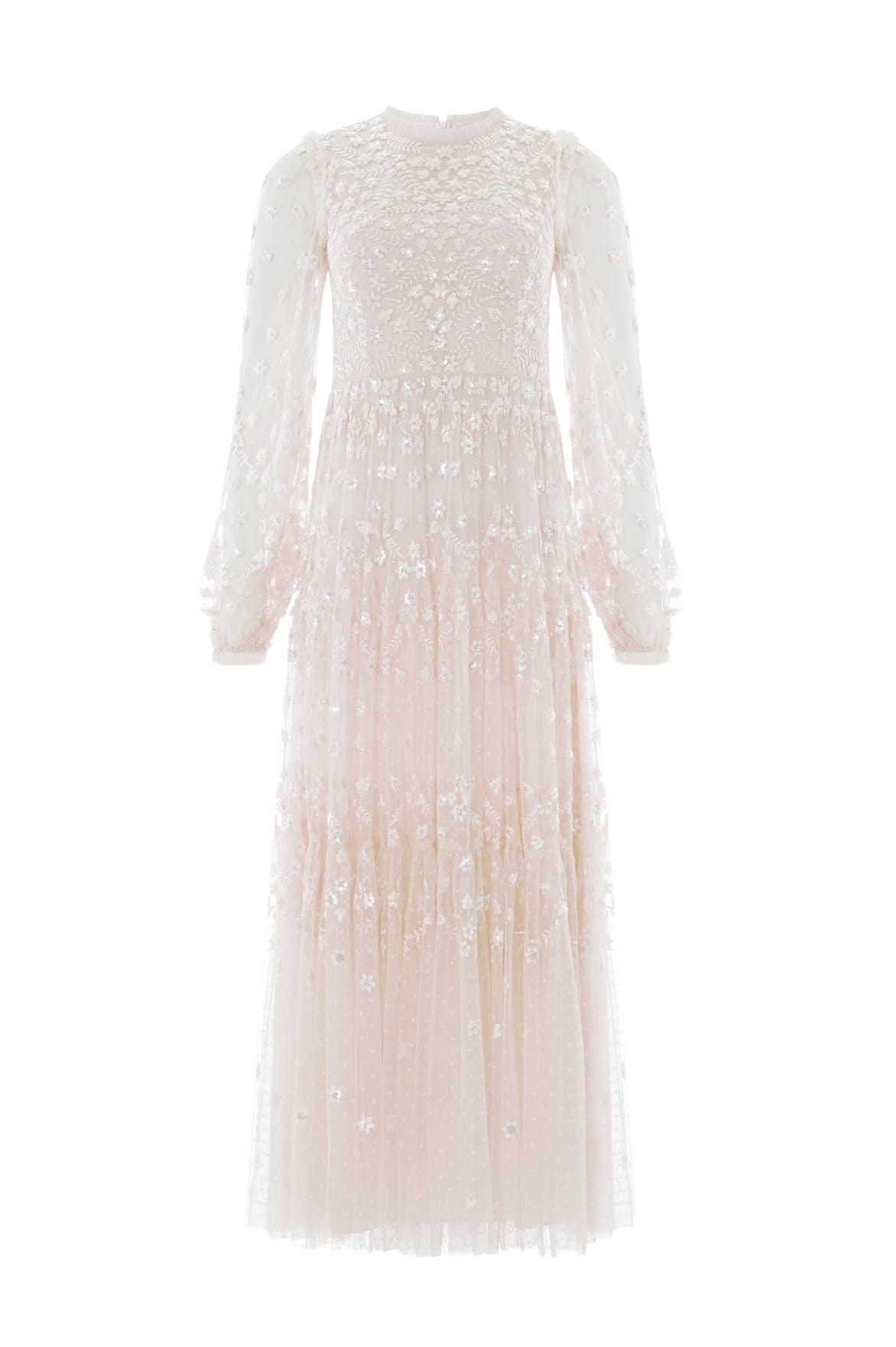 Needle & Thread Clover Long Sleeve Ankle Gown in Cream - Dresses - British Luxury Evening Wear at Coveti