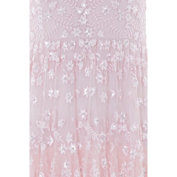Needle & Thread Clover Long Sleeve Ankle Gown in Shell - Dresses - British Luxury Evening Wear at Coveti