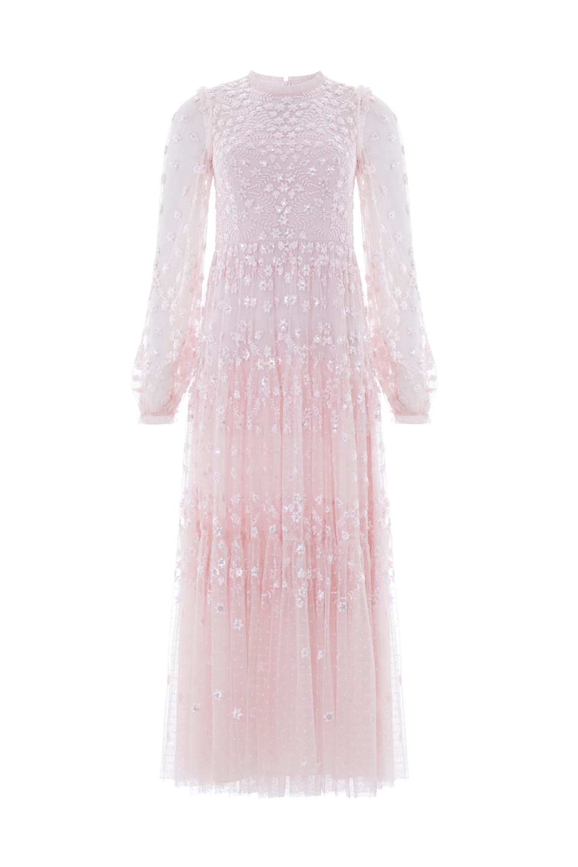 Needle & Thread Clover Long Sleeve Ankle Gown in Shell - Dresses - British Luxury Evening Wear at Coveti
