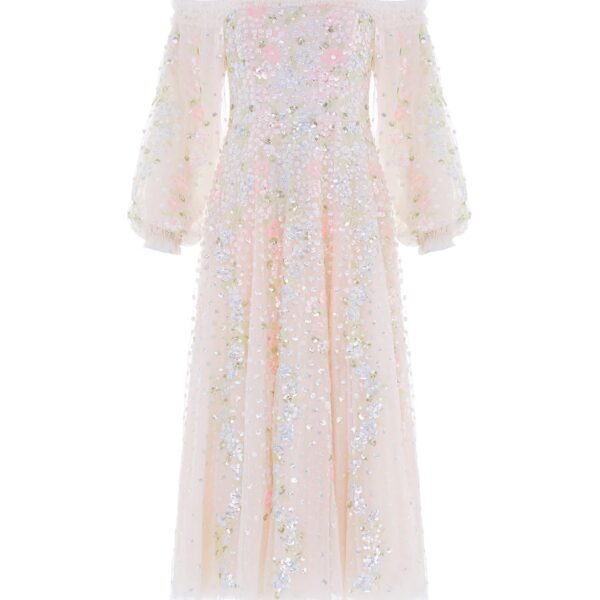 Needle & Thread Confetti Gloss Off-Shoulder Ballerina Dress in Cream/Bright - Dresses - British Luxury Evening Wear at Coveti