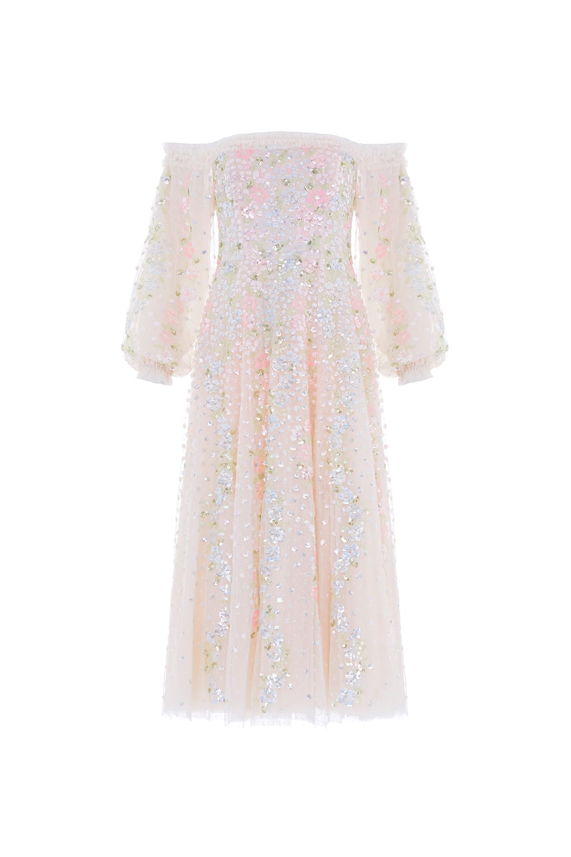 Needle & Thread Confetti Gloss Off-Shoulder Ballerina Dress in Cream/Bright - Dresses - British Luxury Evening Wear at Coveti