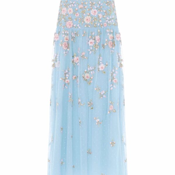 Needle & Thread Eden Rose Ankle Skirt in Aqua/Multi - Skirts - British Luxury Evening Wear at Coveti