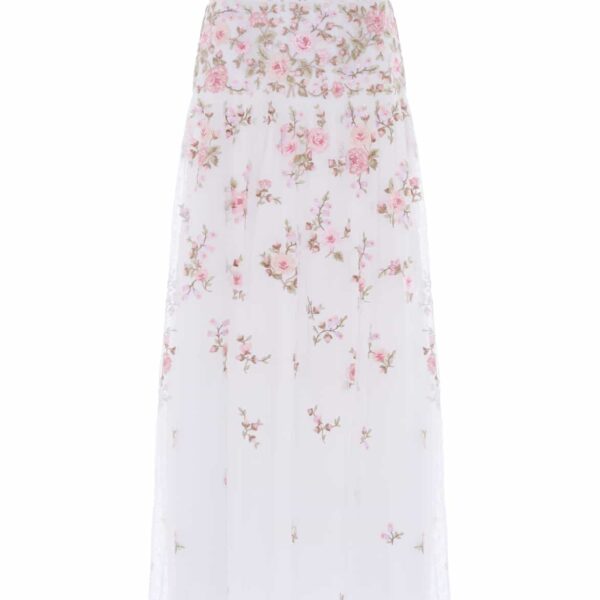 Needle & Thread Eden Rose Ankle Skirt in Swan White/Multi - Skirts - British Luxury Evening Wear at Coveti