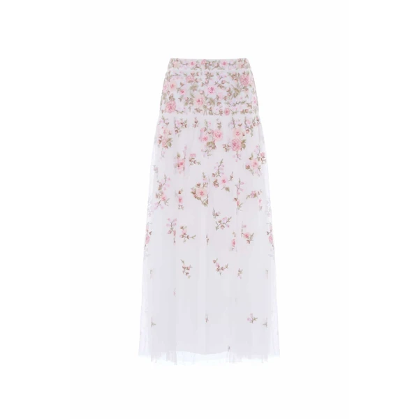 Needle & Thread Eden Rose Ankle Skirt in Swan White/Multi - Skirts - British Luxury Evening Wear at Coveti