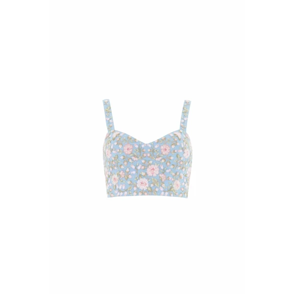 Needle & Thread Eden Rose Top in Aqua/Multi - Tops - British Luxury Evening Wear at Coveti