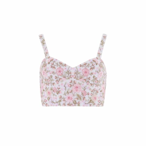 Needle & Thread Eden Rose Top in Swan White/Multi - Tops - British Luxury Evening Wear at Coveti