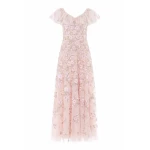 Needle & Thread Eden Rose V-Neck Ankle Gown in Opal/Multi - Dresses - British Luxury Evening Wear at Coveti