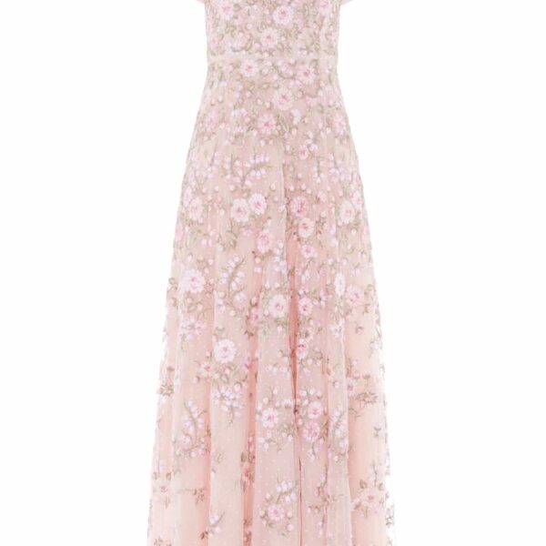 Needle & Thread Eden Rose V-Neck Ankle Gown in Opal/Multi - Dresses - British Luxury Evening Wear at Coveti