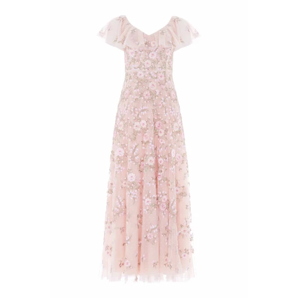 Needle & Thread Eden Rose V-Neck Ankle Gown in Opal/Multi - Dresses - British Luxury Evening Wear at Coveti