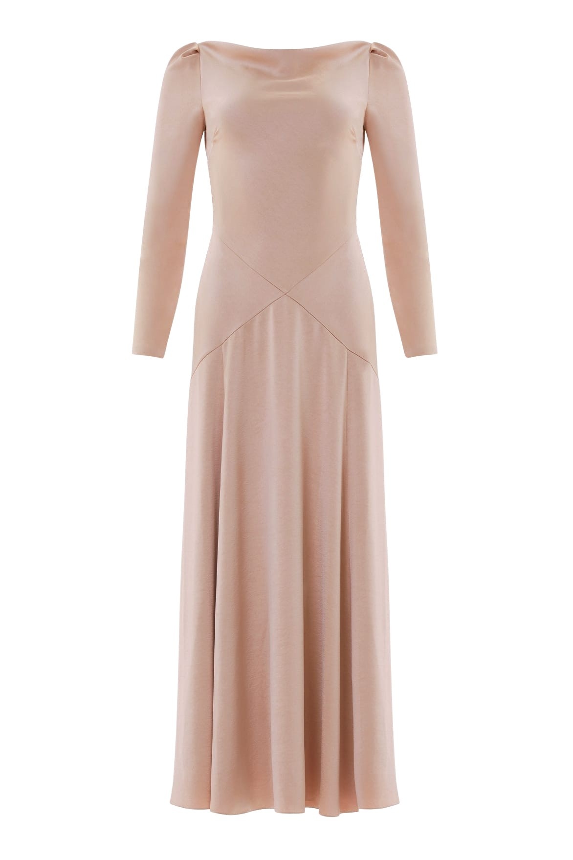 Needle & Thread Evangeline Satin Cowl Neck Long Sleeve Gown in Biscui - Dresses - British Luxury Evening Wear at Coveti