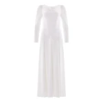 Needle & Thread Evangeline Satin Cowl Neck Long Sleeve Gown in Chalk - Dresses - British Luxury Evening Wear at Coveti