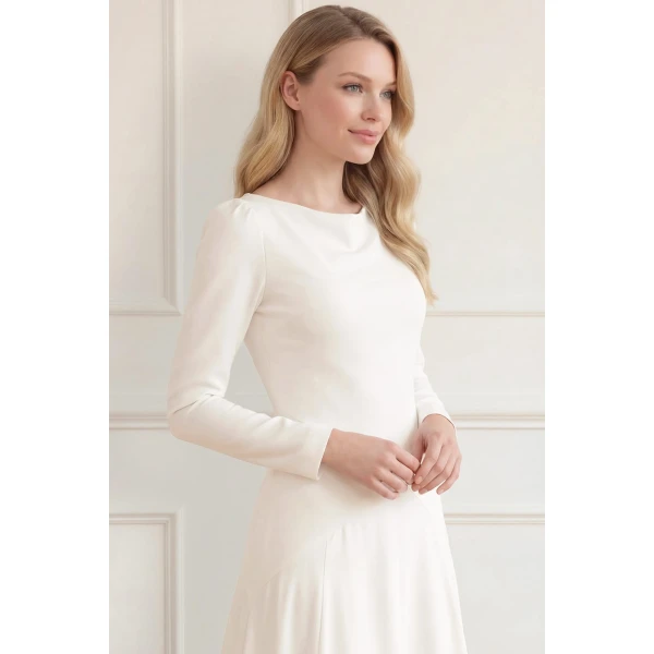 Needle & Thread Evangeline Satin Cowl Neck Long Sleeve Gown in Chalk - Dresses - British Luxury Evening Wear at Coveti