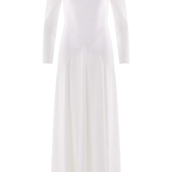 Needle & Thread Evangeline Satin Cowl Neck Long Sleeve Gown in Chalk - Dresses - British Luxury Evening Wear at Coveti